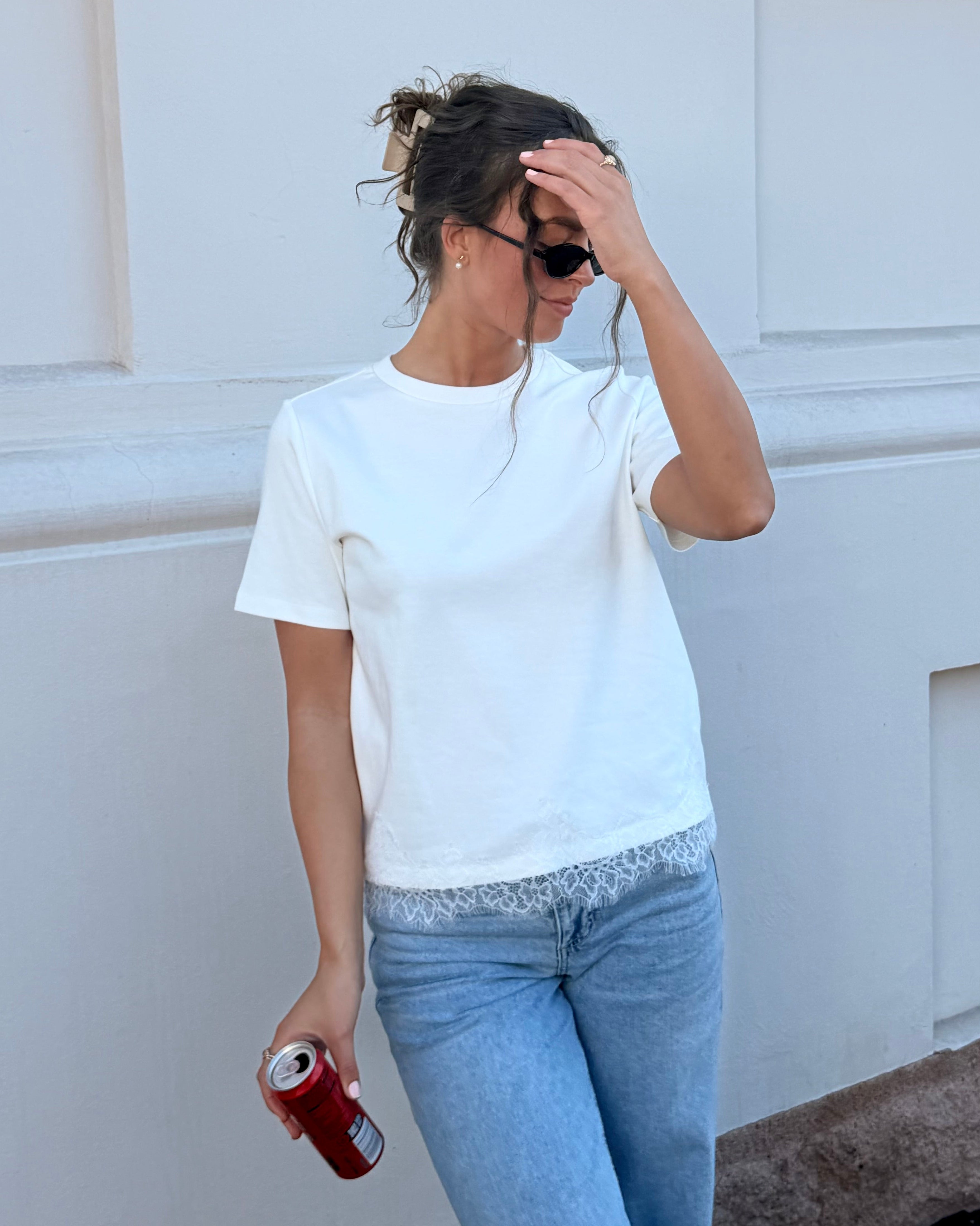 VMSARAMETTE Lace T-Shirt - Snow White
